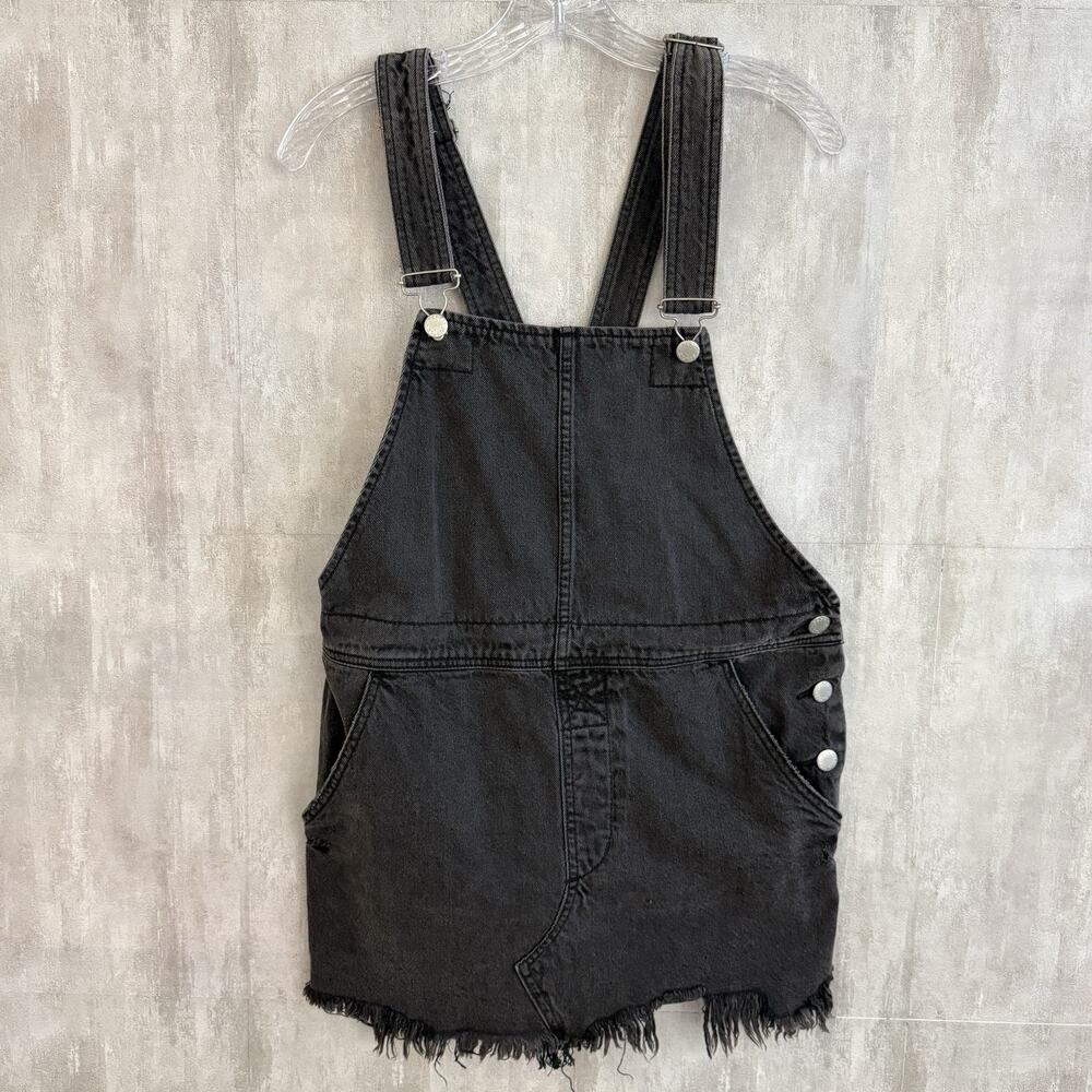 Free People Denim Jumper Size 6 Torn Up Overalls Mini Dress Frayed Hem Distress
